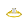 Emerald-cut diamond engagement ring with a plain band and solitaire setting.