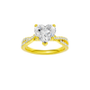 Heart-cut diamond engagement ring in 14k yellow gold with a prong-set diamond band and twist setting