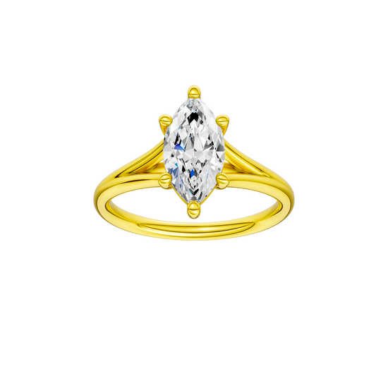 Marquise-cut diamond engagement ring with a plain band and solitaire setting.