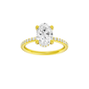 Oval-cut diamond engagement ring with a prong-set diamond band and hidden-halo setting.