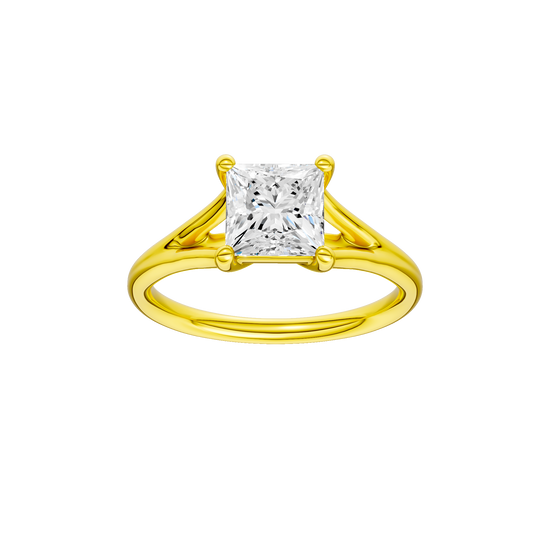 Princess-cut diamond engagement ring with a plain band and solitaire setting.