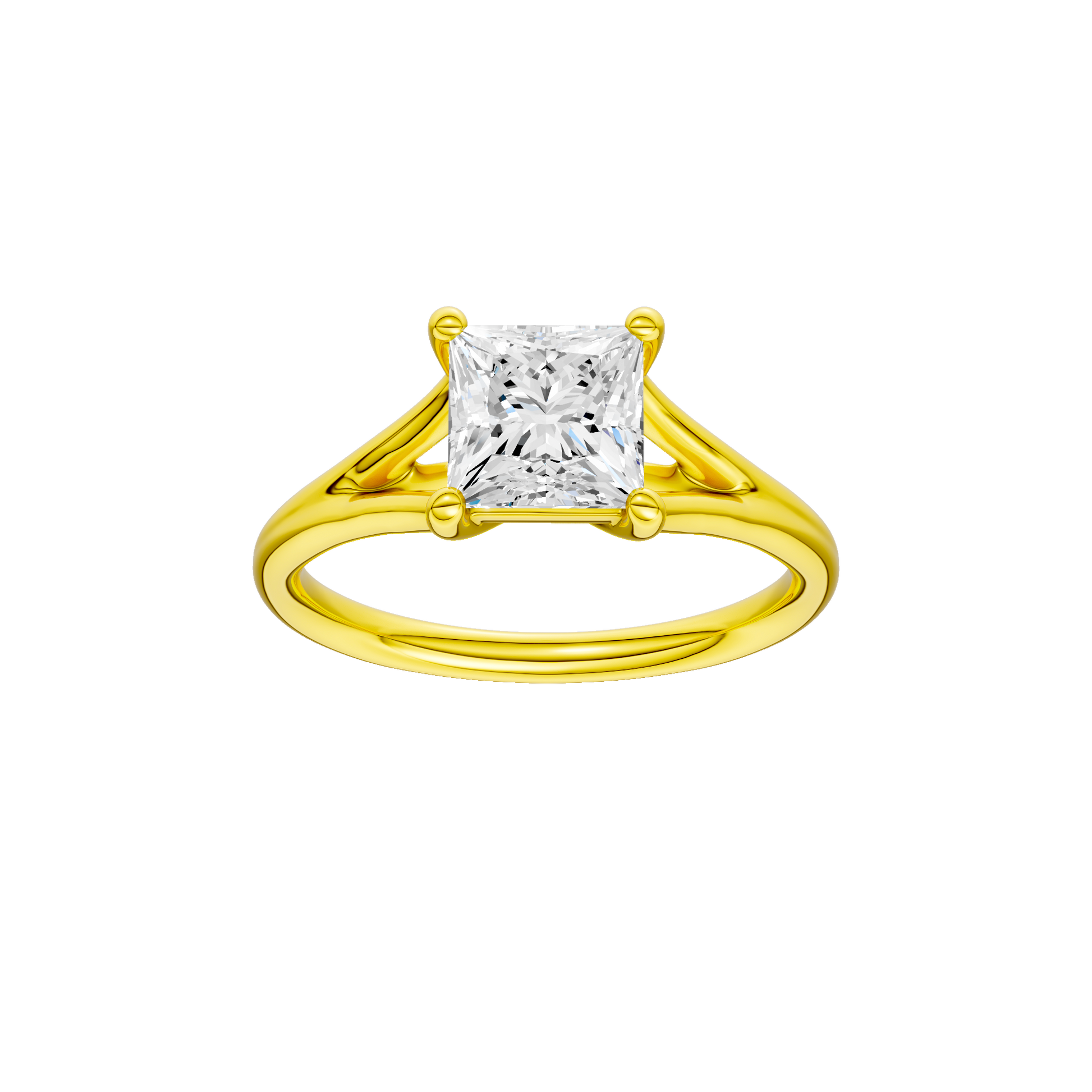 Princess-cut diamond engagement ring with a plain band and solitaire setting.