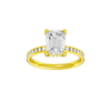 Emerald-cut diamond engagement ring with a channel-set diamond band and hidden-halo setting.