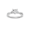 Heart-cut diamond engagement ring in 14k white gold with a prong-set diamond band and twist setting