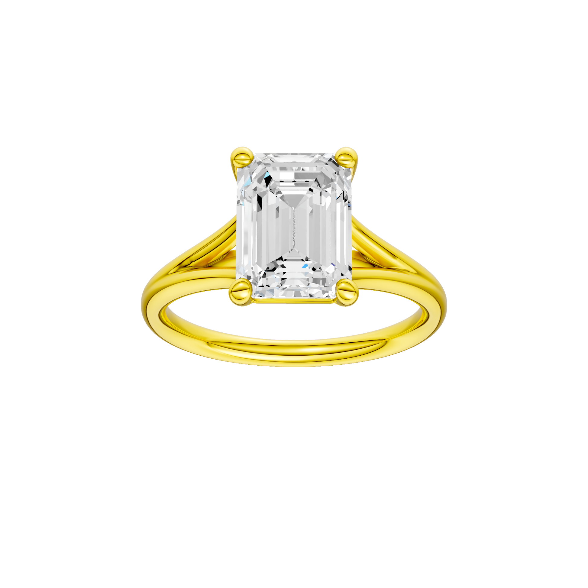Emerald-cut diamond engagement ring with a plain band and solitaire setting.