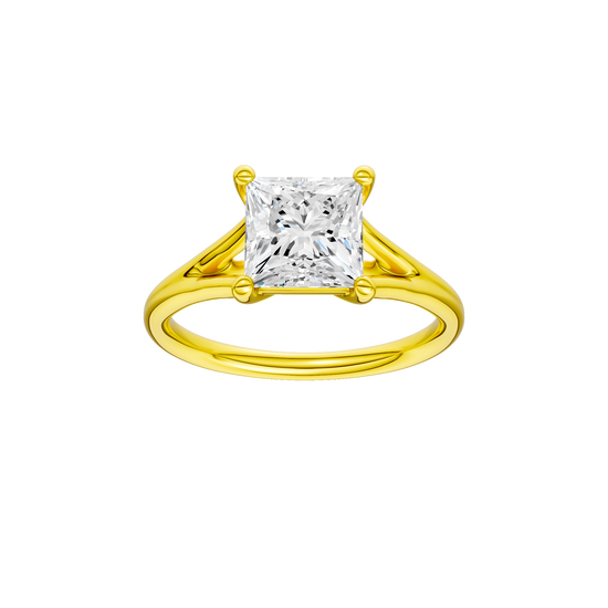 Princess-cut diamond engagement ring with a plain band and solitaire setting.