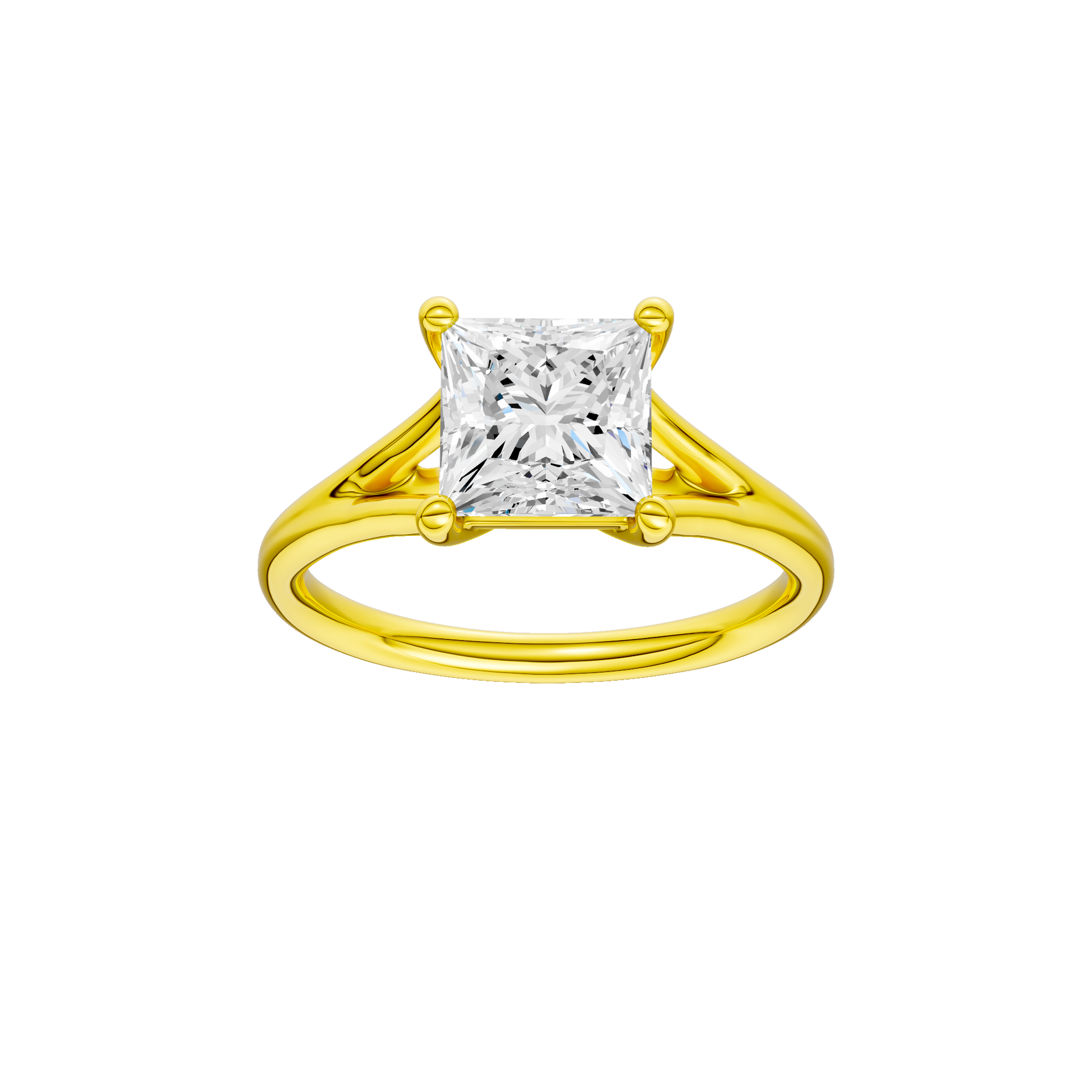 Princess-cut diamond engagement ring with a plain band and solitaire setting.