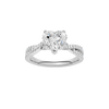 Heart-cut diamond engagement ring in 14k white gold with a prong-set diamond band and twist setting