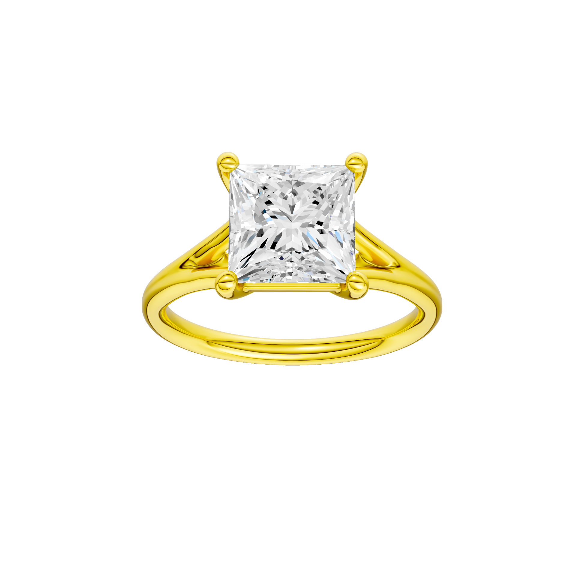Princess-cut diamond engagement ring with a plain band and solitaire setting.