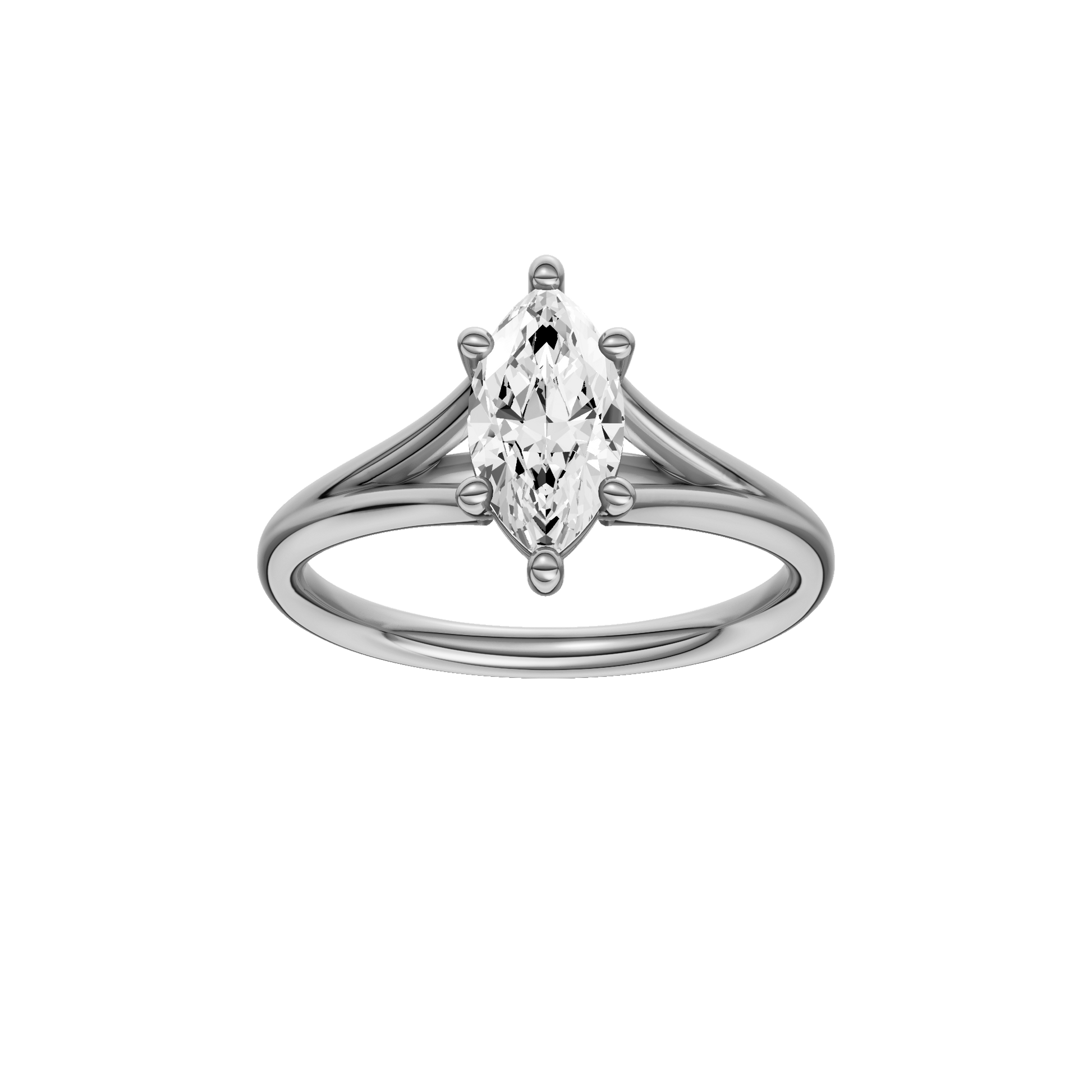Marquise-cut diamond engagement ring with a plain band and solitaire setting.
