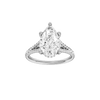 Pear-cut diamond engagement ring with a prong-set diamond band and hidden-halo setting.