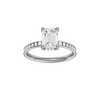 Emerald-cut diamond engagement ring with a channel-set diamond band and hidden-halo setting.