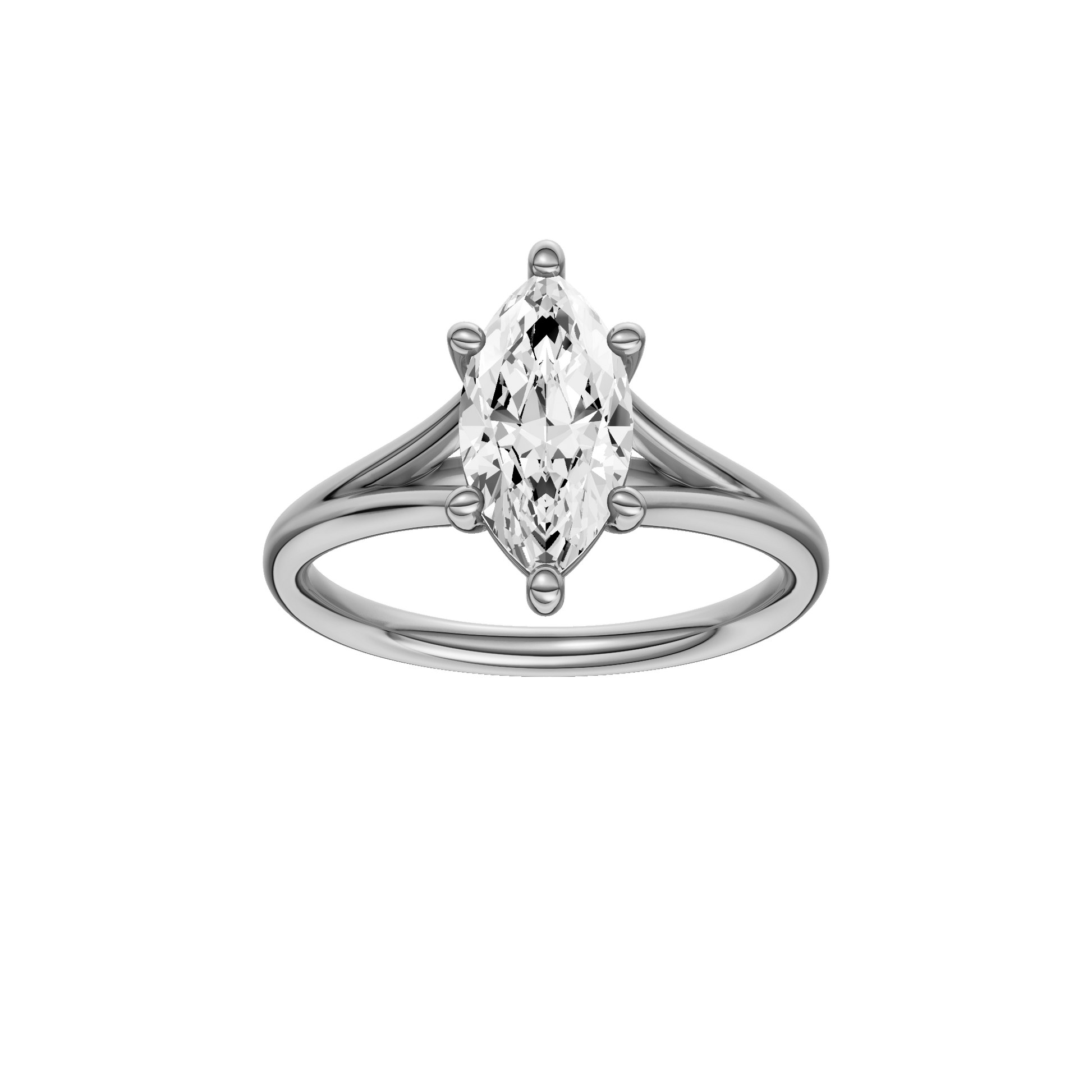 Marquise-cut diamond engagement ring with a plain band and solitaire setting.