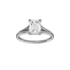 Emerald-cut diamond engagement ring with a plain band and solitaire setting.