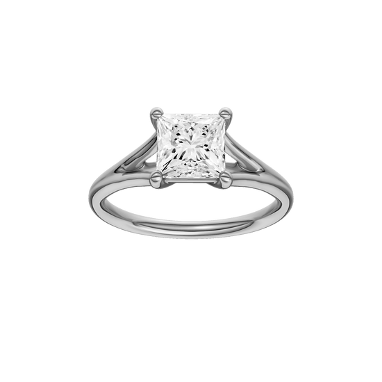 Princess-cut diamond engagement ring with a plain band and solitaire setting.