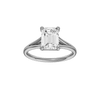 Emerald-cut diamond engagement ring with a plain band and solitaire setting.