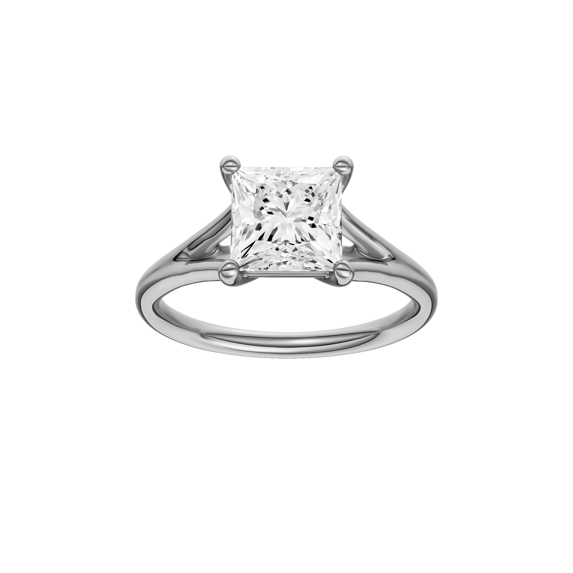 Princess-cut diamond engagement ring with a plain band and solitaire setting.