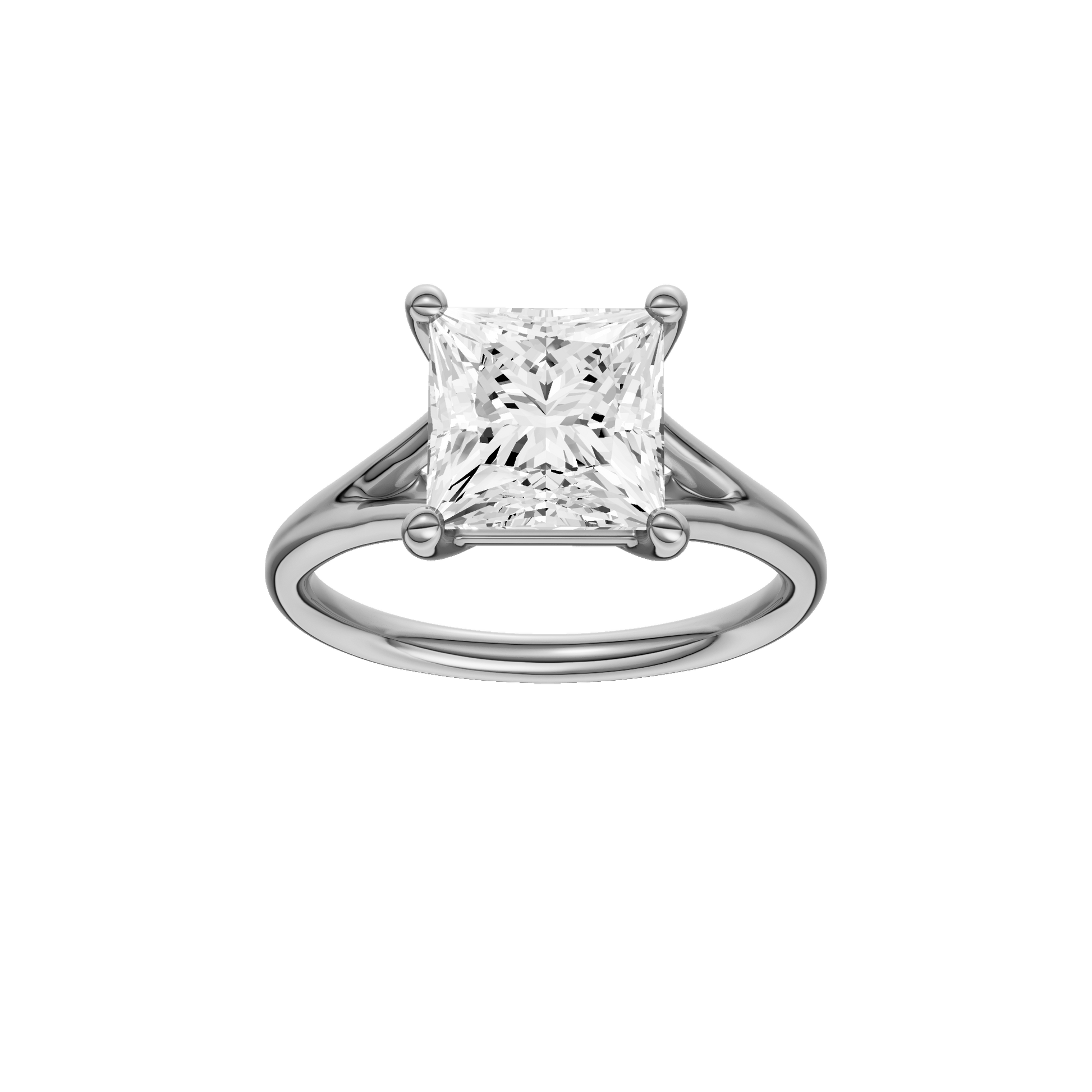 Princess-cut diamond engagement ring with a plain band and solitaire setting.
