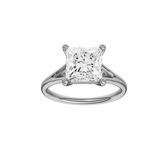 Princess-cut diamond engagement ring with a plain band and solitaire setting.