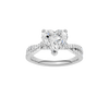 Heart-cut diamond engagement ring in 14k white gold with a prong-set diamond band and twist setting