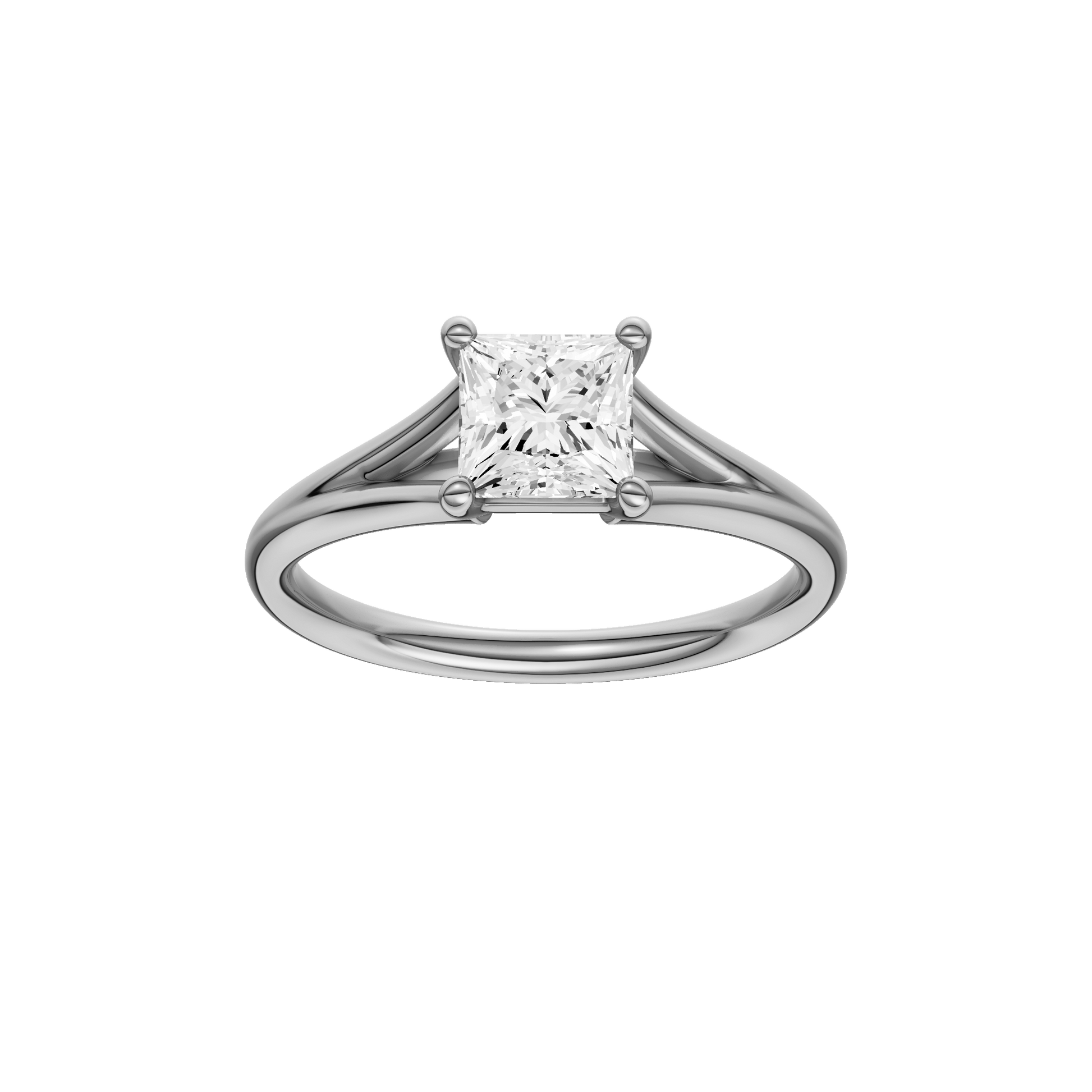 Princess-cut diamond engagement ring with a plain band and solitaire setting.