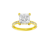 Princess-cut diamond engagement ring with a channel-set diamond band and hidden-halo setting.