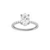 Oval-cut diamond engagement ring with a prong-set diamond band and hidden-halo setting.