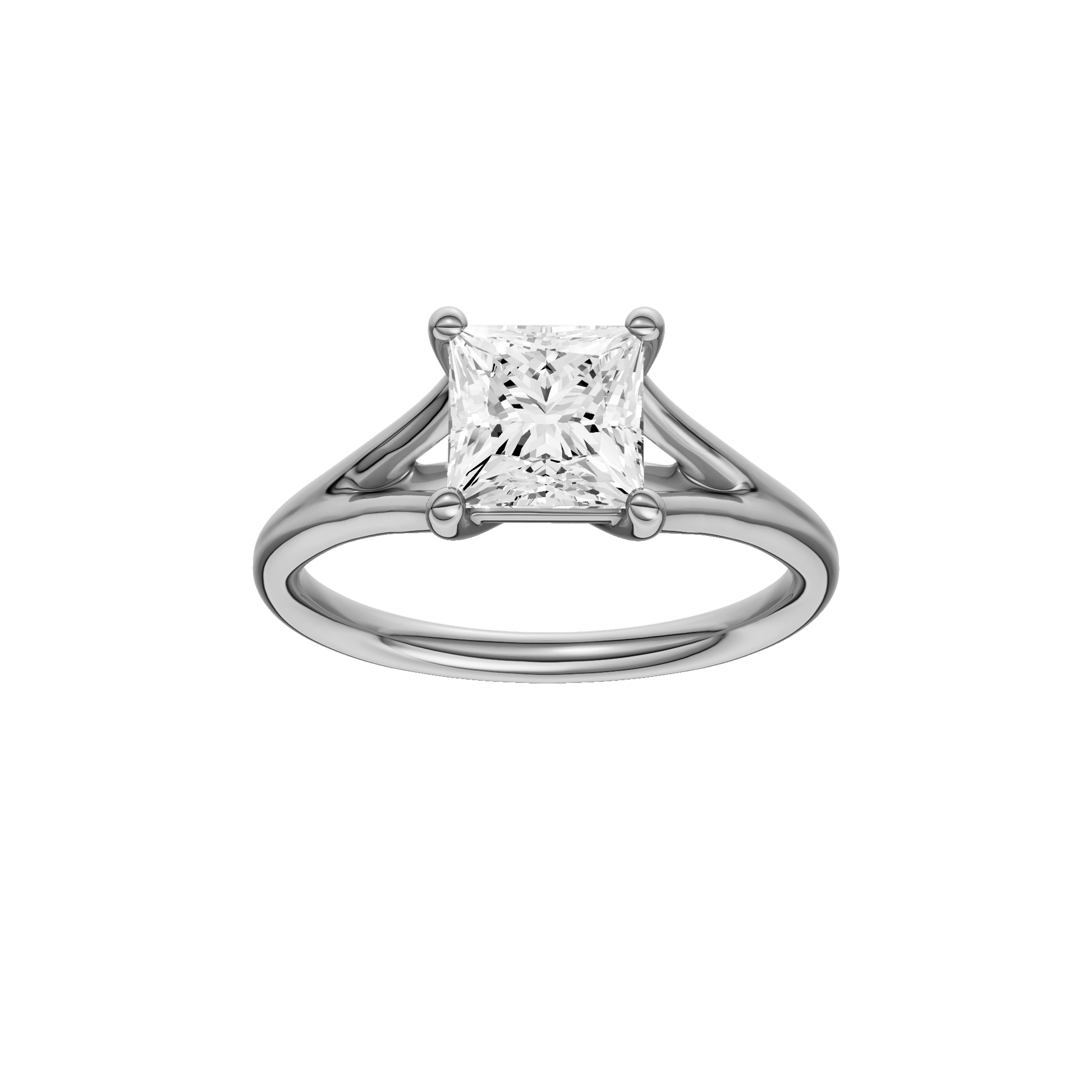 Princess-cut diamond engagement ring with a plain band and solitaire setting.