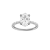 Oval-cut diamond engagement ring with a prong-set diamond band and hidden-halo setting.