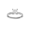 Princess-cut diamond engagement ring with a channel-set diamond band and hidden-halo setting.