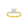 Princess-cut diamond engagement ring with a pavé-set diamond band and solitaire setting.