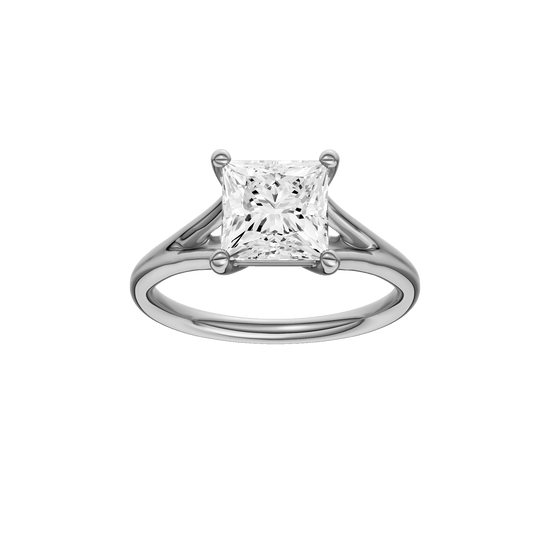 Princess-cut diamond engagement ring with a plain band and solitaire setting.