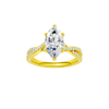 Marquise-cut diamond engagement ring in 14k yellow gold with a prong-set diamond band and twist setting
