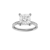 Princess-cut diamond engagement ring with a channel-set diamond band and hidden-halo setting.