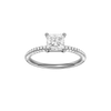 Princess-cut diamond engagement ring with a pavé-set diamond band and solitaire setting.