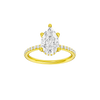 Pear-cut diamond engagement ring with a prong-set diamond band and hidden-halo setting.