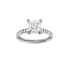 Princess-cut diamond engagement ring with a channel-set diamond band and hidden-halo setting.