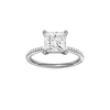Princess-cut diamond engagement ring with a pavé-set diamond band and solitaire setting.