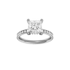 Princess-cut diamond engagement ring with a channel-set diamond band and hidden-halo setting.
