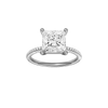 Princess-cut diamond engagement ring with a pavé-set diamond band and solitaire setting.