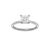 Princess-cut diamond engagement ring with a pavé-set diamond band and solitaire setting.
