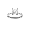 Princess-cut diamond engagement ring with a pavé-set diamond band and solitaire setting.