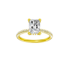 Radiant-cut diamond engagement ring with a pavé-set diamond band and hidden-halo setting.