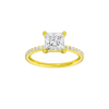 Princess-cut diamond engagement ring with a prong-set diamond band and solitaire setting.