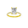 Radiant-cut diamond engagement ring with a pavé-set diamond band and hidden-halo setting.