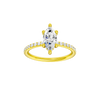 Marquise-cut diamond engagement ring with a prong-set diamond band and hidden-halo setting.
