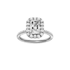 Radiant-cut diamond engagement ring with a pavé-set diamond band and halo setting.