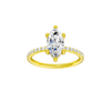 Marquise-cut diamond engagement ring with a prong-set diamond band and hidden-halo setting.