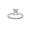 Radiant-cut diamond engagement ring with a pavé-set diamond band and hidden-halo setting.
