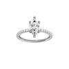 Marquise-cut diamond engagement ring with a prong-set diamond band and hidden-halo setting.
